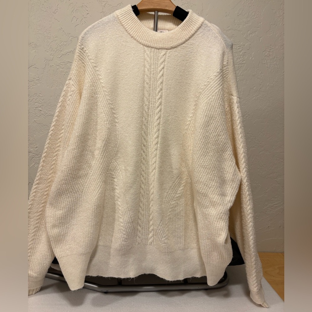 St John’s Bay Ivory Cable Knit Sweater 3X NWT‎ Cozy Crewneck Plus